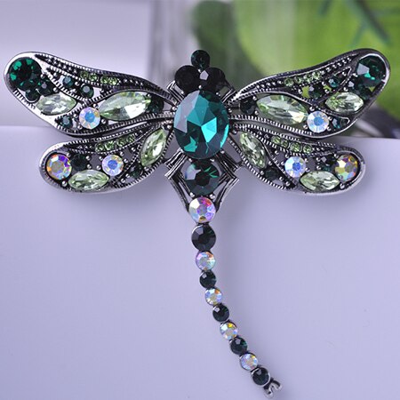 Blucome Green Dragonfly Brooches Corsages Jewelry Shining Crystal Vintage Brooch Crystal Big Broches Scarf Clothes Hijab Pins Up