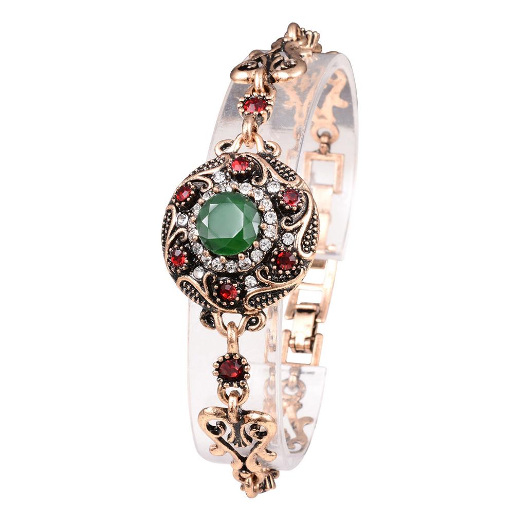 Boho Vintage Retro Turkish Jewelry Top Resin Gold Red Green Charm Bracelet Female Bracelets Bangles for Women Jewellery Braclet