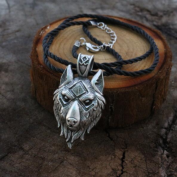 lanseis 1pcs viking wolf head  pendant norse wolf symbol men necklace  jewelry