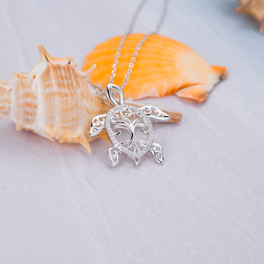 925 Sterling Silver Sea Turtle Necklace Tree of Life Tortoise Pendant Holiday Beachy Mothers Day Jewelry Gift for Mom Ocean