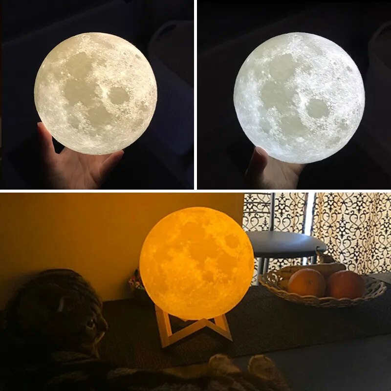 Dropship 3D Print Moon Lamp 20cm 18cm 15cm  Colorful Change Touch USB Led Night Light Home Decor Creative Gift