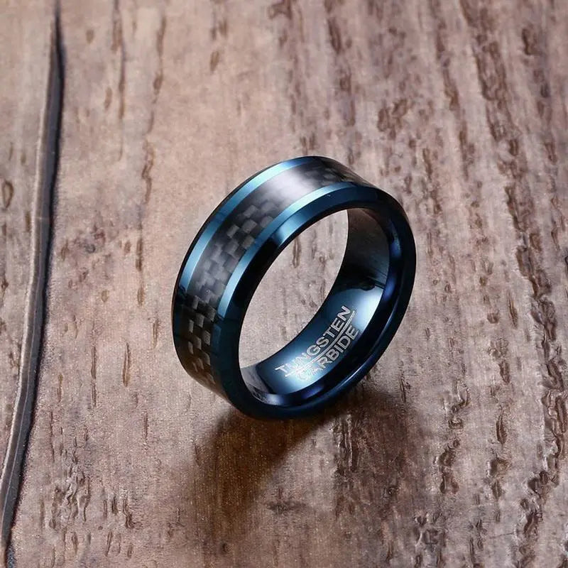 Vnox Blue Tungsten Rings for Men Wedding Bands 8mm Men&#39;s Carbon Fiber Tungsten Carbide Men Ring Jewelry