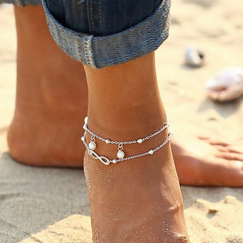 Bohemian Elegant Women&#39;s Imitation Pearl Anklet Foot Bracelet Barefoot Sandals Chain Strap Beach Accessories Jewelry For Women