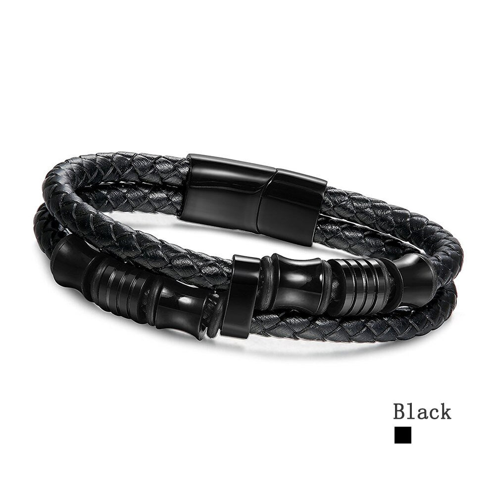 Stainless Steel Bracelet Men Black Leather Bracelets & Bangle Jewelry Accessories Bracelet Gifts for Men (JewelOra BA101174)