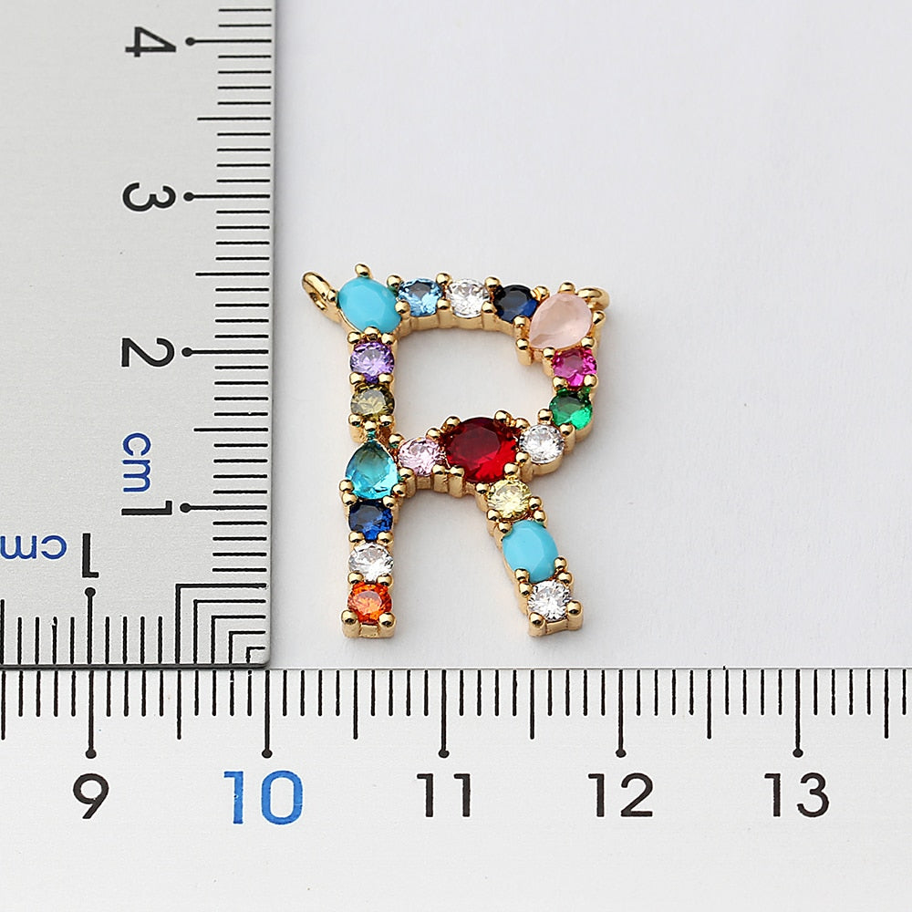 New Arrival Hot Sale Personal Name Letter Necklace Rainbow CZ Initials Alphabet Women Girls Gorgeous Family Jewelry Gift