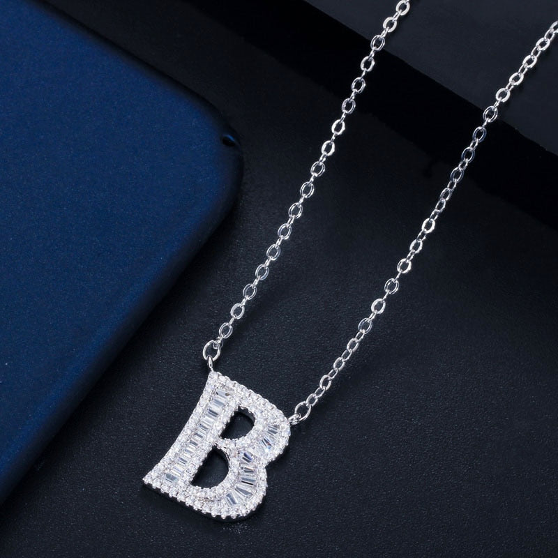 CWWZircons Elegant Shiny Cubic Zirconia Crystal 26 Initial Name Letter Pendant Necklace for Women DIY Custom Jewelry Gift  CP046