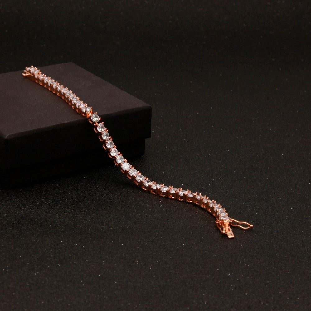 5mm Rose Gold Color CZ Tennis Bracelet Hip Hop Copper Iced Out Cubic Zirconia Jewelry For Men Women