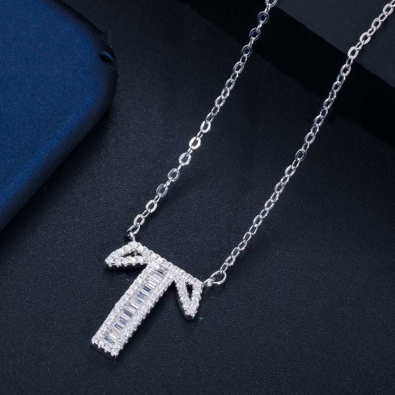 CWWZircons Elegant Shiny Cubic Zirconia Crystal 26 Initial Name Letter Pendant Necklace for Women DIY Custom Jewelry Gift  CP046