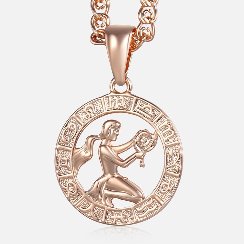 12 Zodiac Sign Constellations Pendant Necklace For Women Men 585 Rose Gold Color Necklace  Birthday Gifts Drop Shipping GPM16A