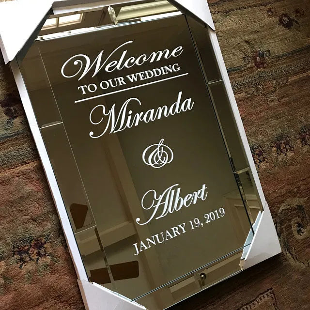 Wedding Welcome Mirror Vinyl Sticker Simple Design Personalized Names Decal Wedding Sign Mirror Decor Custom Wedding Art AZ657