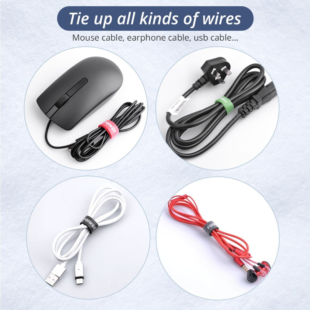 20Pcs FONKEN USB Cable Winder Organizer Home Harness Finishing Fixed Cables Computer Power Wire Tie Cable Management Earphone