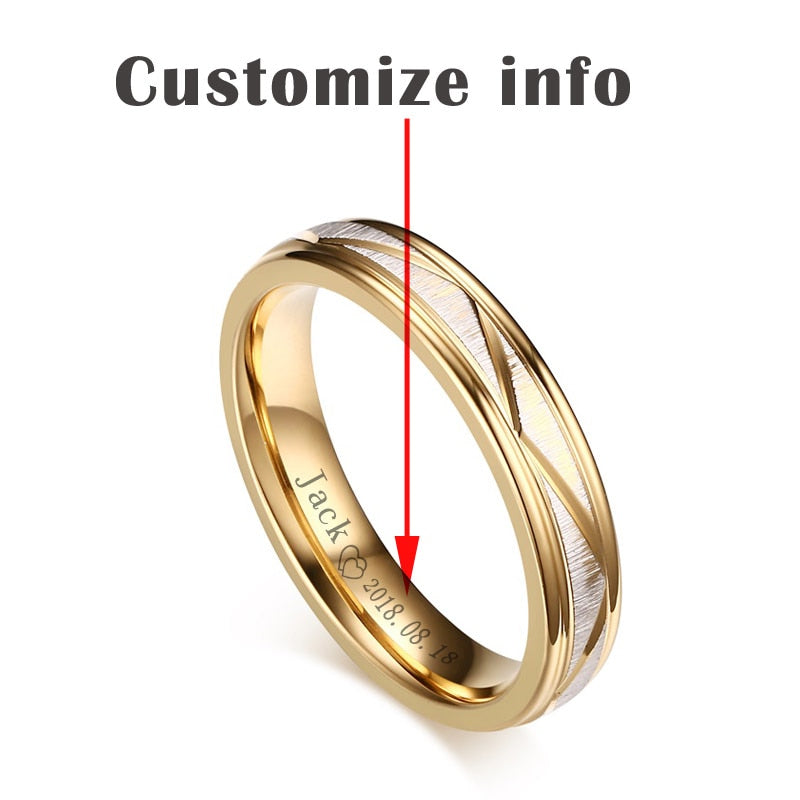 VNOX Wedding Rings for Love Matte Finish Stainless Steel Gold Color Women Men Couple Bands Personalized Engrave Name Gift