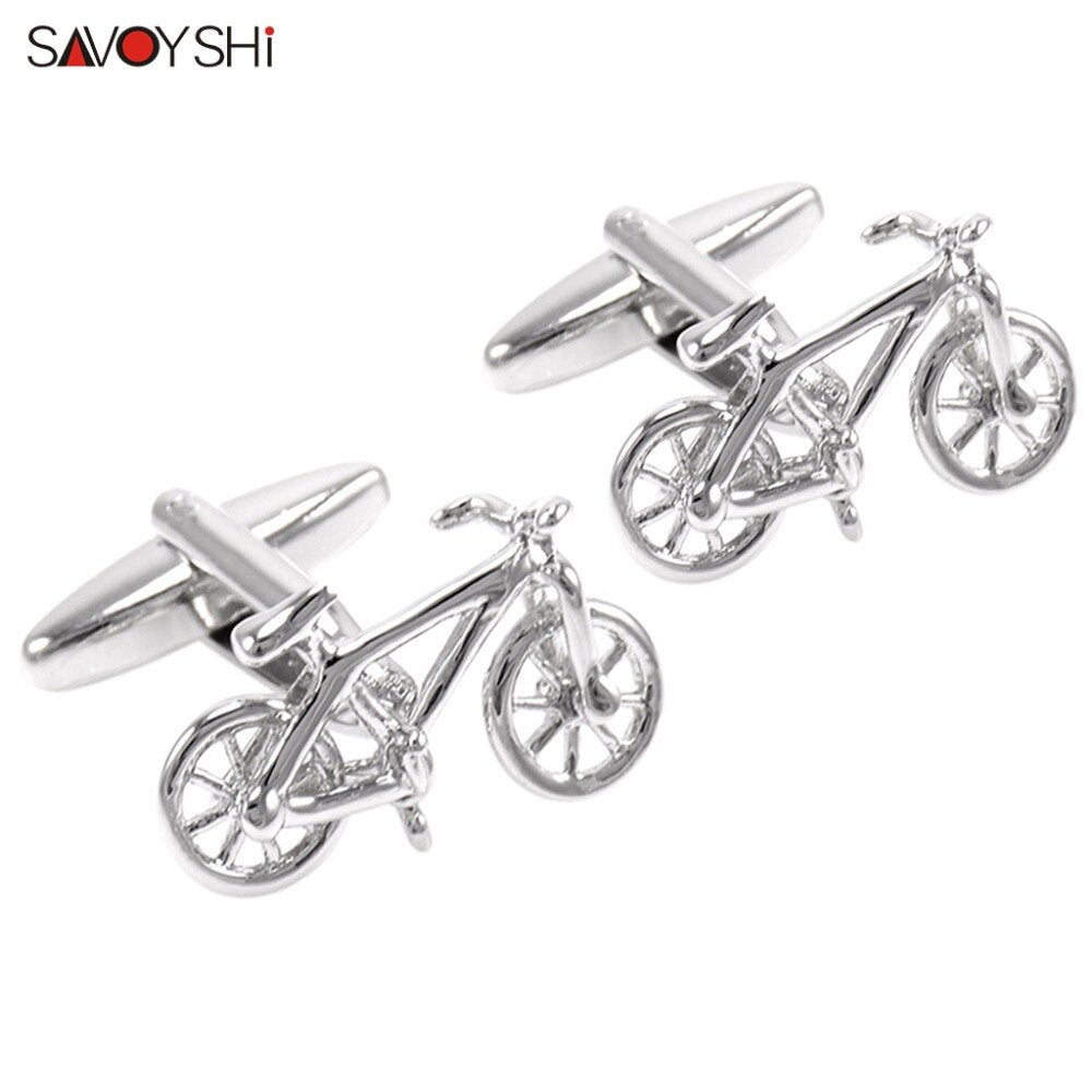 SAVOYSHI Free Engraving Name Cufflinks for Mens Shirt Cuffs Novelty Silver Color Bicycle Cuff links Male Gift Fashion Jewelry