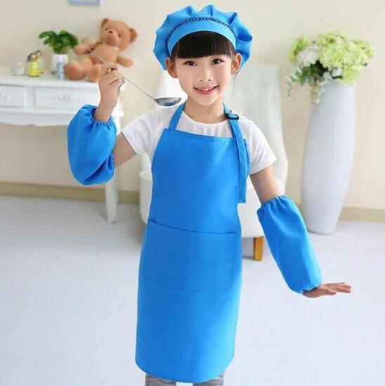 Child Apron Kids Sleeve Hat Pocket Kindergarten Kitchen Baking Painting Cooking Drink food Enfant Tablier Delantal Logo print