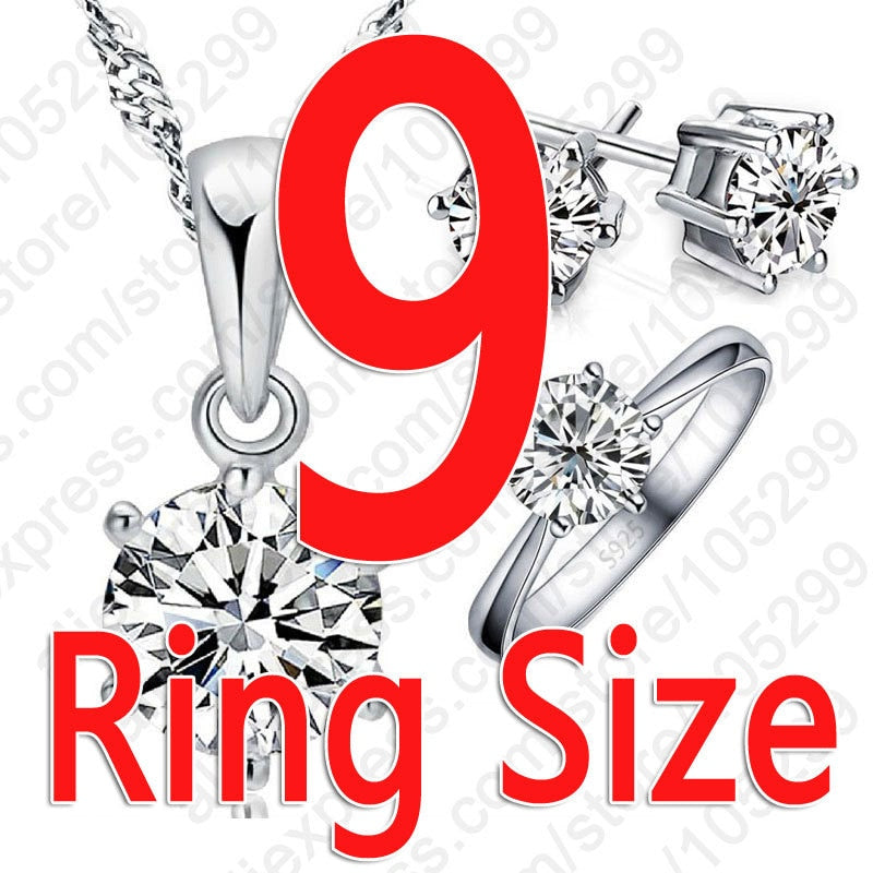 Woman&#39;s Birthday Gift Wedding Jewelry Set Fashion 925 Sterling Silver Crystal Necklace Ring Earring 3 pcs Free Shipping