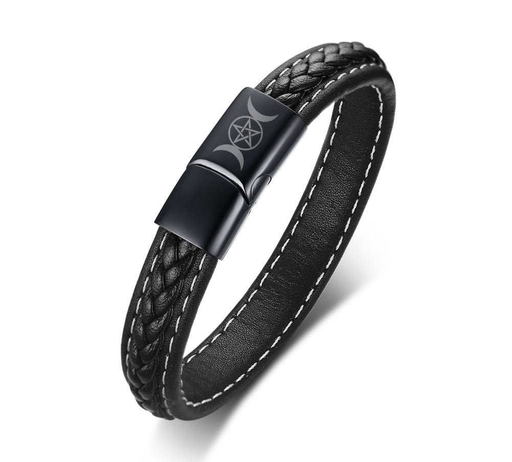 Black Genuine Leather Bracelet for Men Engraving Name Custom Personalized Logo