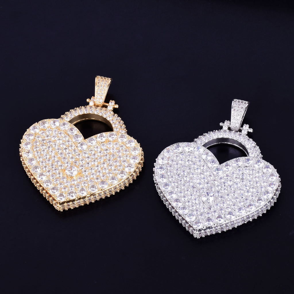 Heart Pendant Necklace Gold Color Iced Zircon Men&#39;s Hip Hop Rock Jewelry