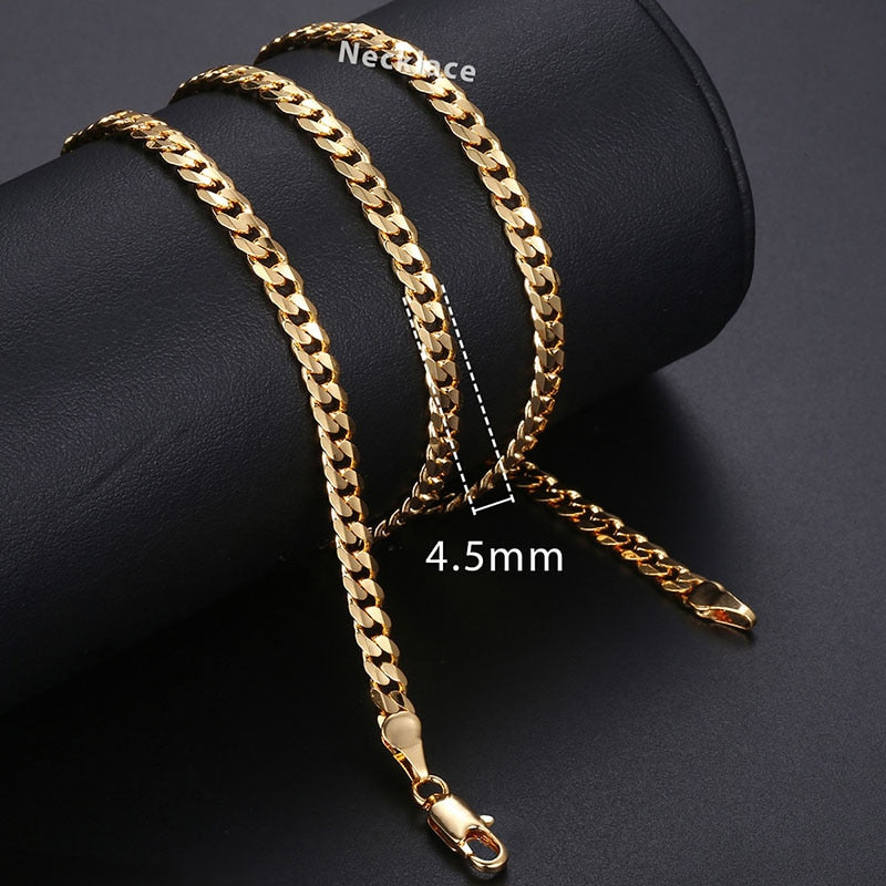 Necklace In Gold For Men And Women Male Collar with Figaro Rope Cuban Link Chain Necklace Fashion Gift Jewelry 18-24