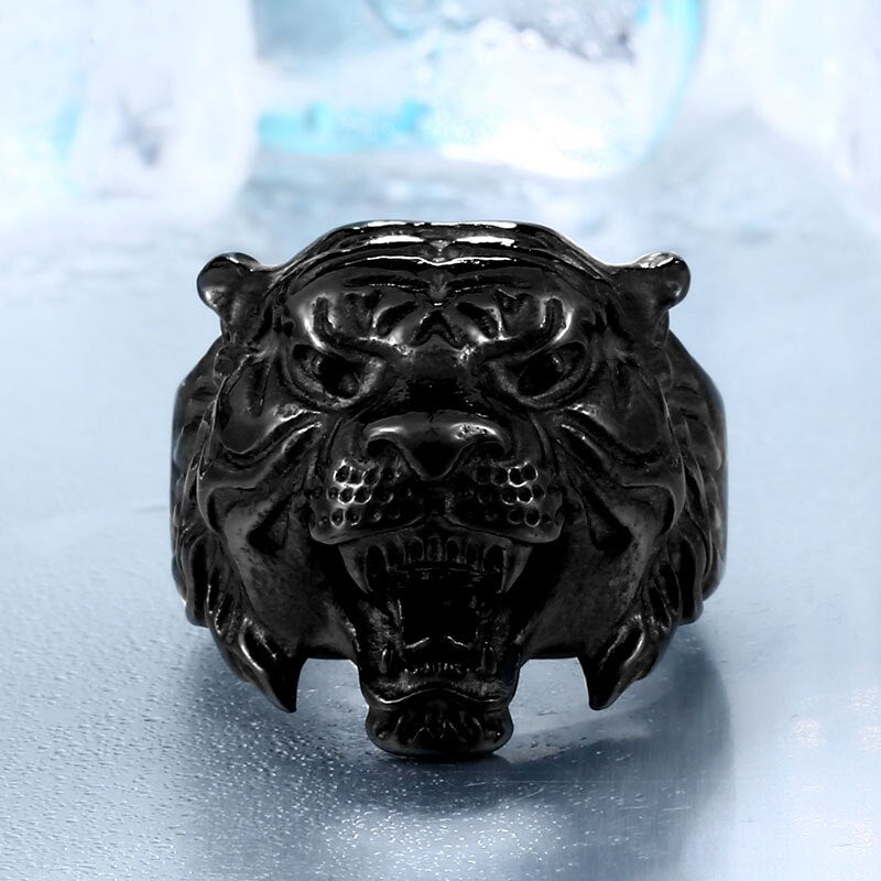 BEIER Stainless Steel Titanium Tiger Head Ring Men Personality Unique Men's Animal Amulet Jewelry good detail BR8-307 US size