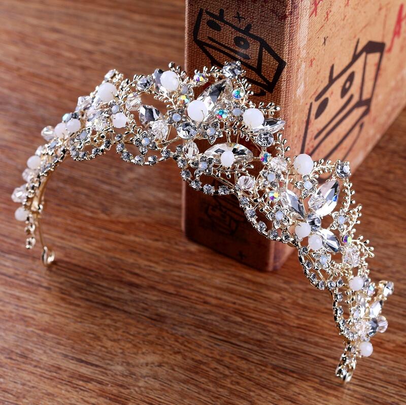 Luxury Baroque Gold Color Bride Crystal AB Hairbands Rhinestone Pageant Bridal Tiaras Crowns Wedding Hair Accessories