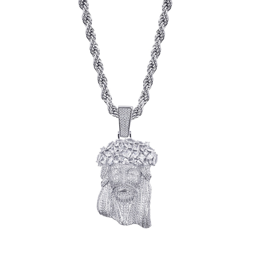 JINAO New Big Jesus Necklace &amp; Pendant With Tennis Chain gold Color Iced Out Cubic Zircon Men&#39;s Hip Hop Jewelry Gift
