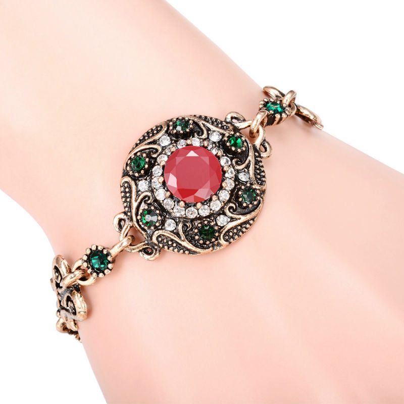 Boho Vintage Retro Turkish Jewelry Top Resin Gold Red Green Charm Bracelet Female Bracelets Bangles for Women Jewellery Braclet