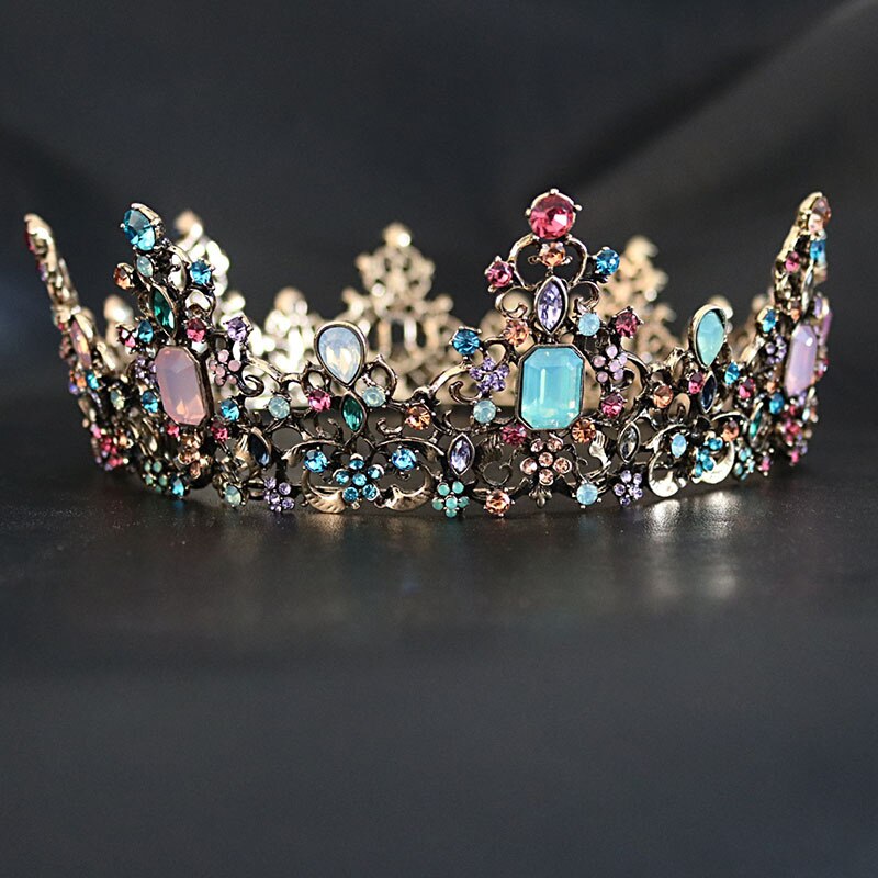 KMVEXO Baroque Royal Queen Crown Colorful Jelly Crystal Rhinestone Stone Wedding Tiara for Women Costume Bridal Hair Accessories