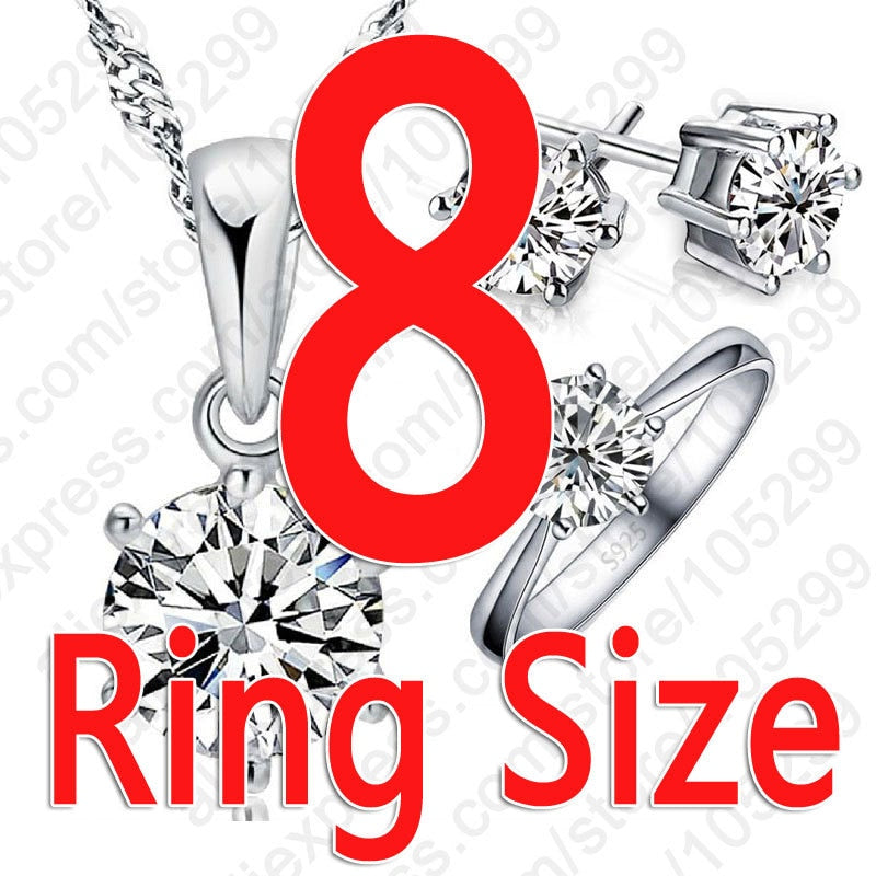 Woman&#39;s Birthday Gift Wedding Jewelry Set Fashion 925 Sterling Silver Crystal Necklace Ring Earring 3 pcs Free Shipping