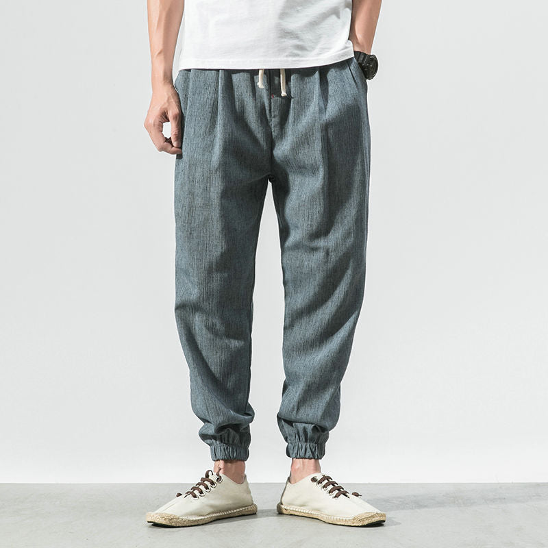 Chinese Style Harem Jogger Pants Men Cotton Linen Sweatpants Trousers Men Casual Lightweight Spring Summer Men Joggers