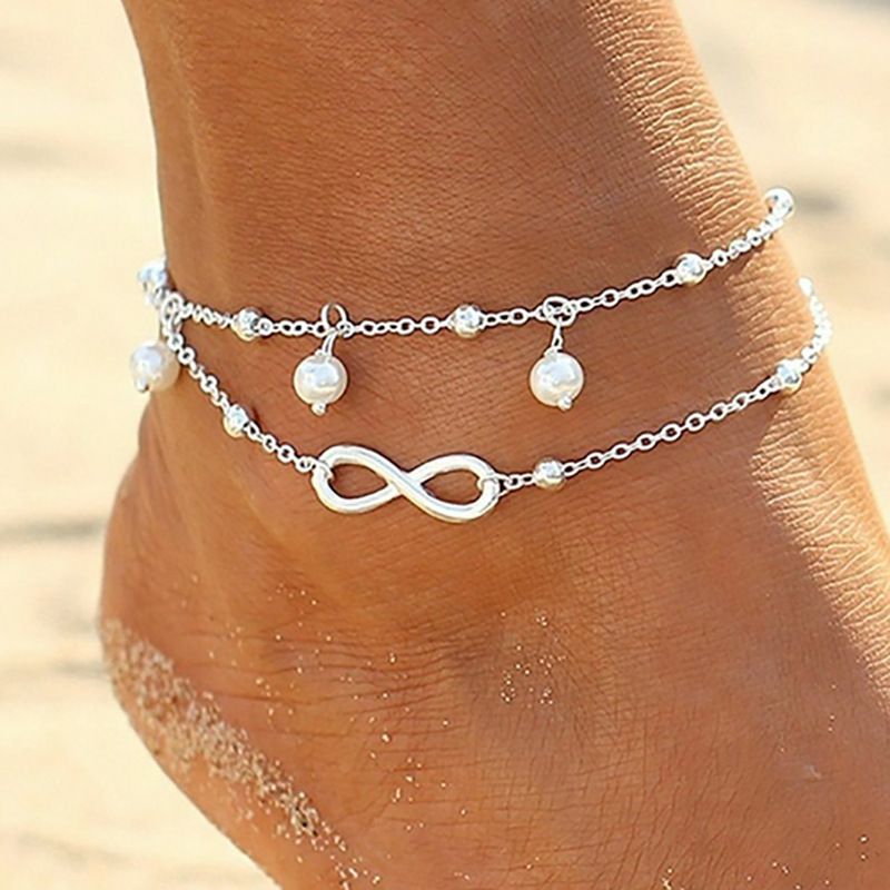 Bohemian Elegant Women&#39;s Imitation Pearl Anklet Foot Bracelet Barefoot Sandals Chain Strap Beach Accessories Jewelry For Women