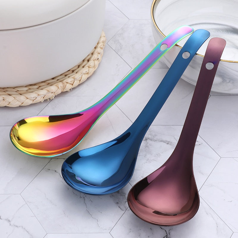 1PC High Quality 304 stainless steel Rainbow Large Chinese Rice Soup Serving Spoon Set Cutlery Tableware Kitchen Accessories