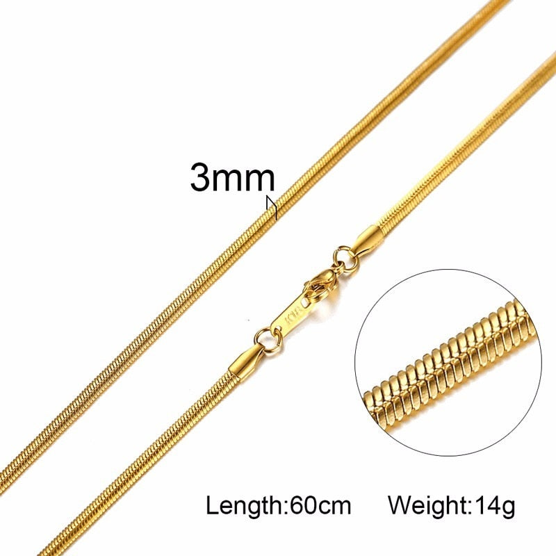 Vnox 3-6MM Tone Snake Cocoon Curb Link Flat Box Wheat Chains Stainless Steel Men Necklace Choker Jewelry 24 inch