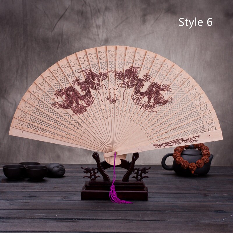 Chinese Japanese Folding Fan Original Wooden Hand Flower Bamboo Classical PrintedFan Ladies Dance Performance and Home Decor