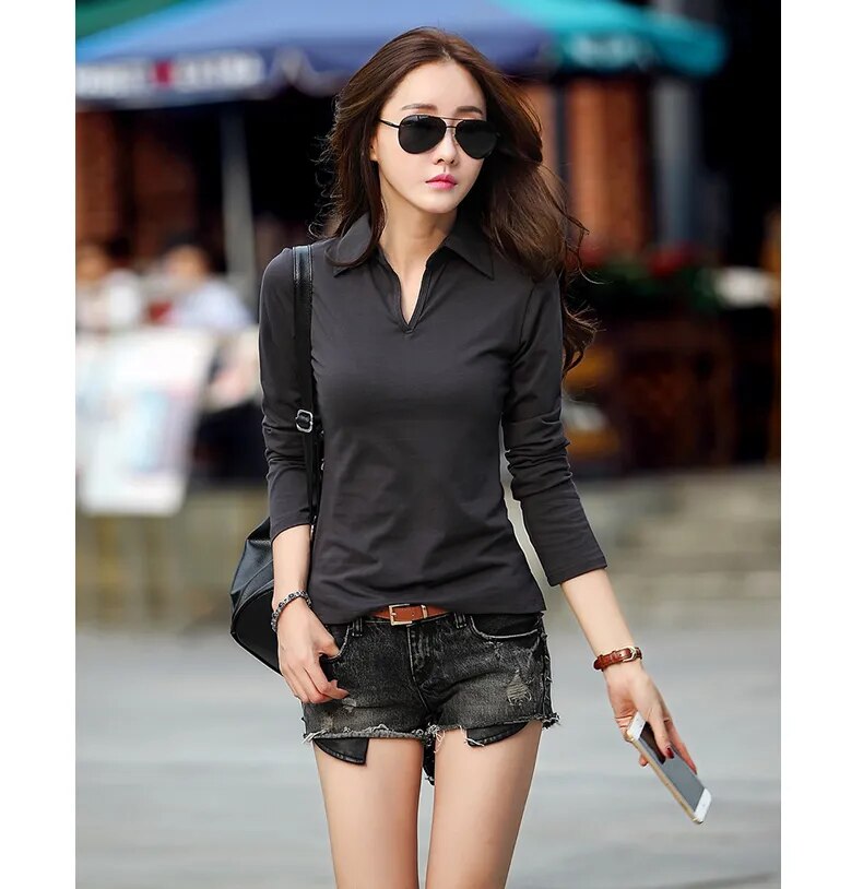 95% Cotton Polo Ralphmen Women Long Sleeve Casual T-Shirt  Plus Size Polos Mujer blusas feminina Ralph Feminina femme shirts