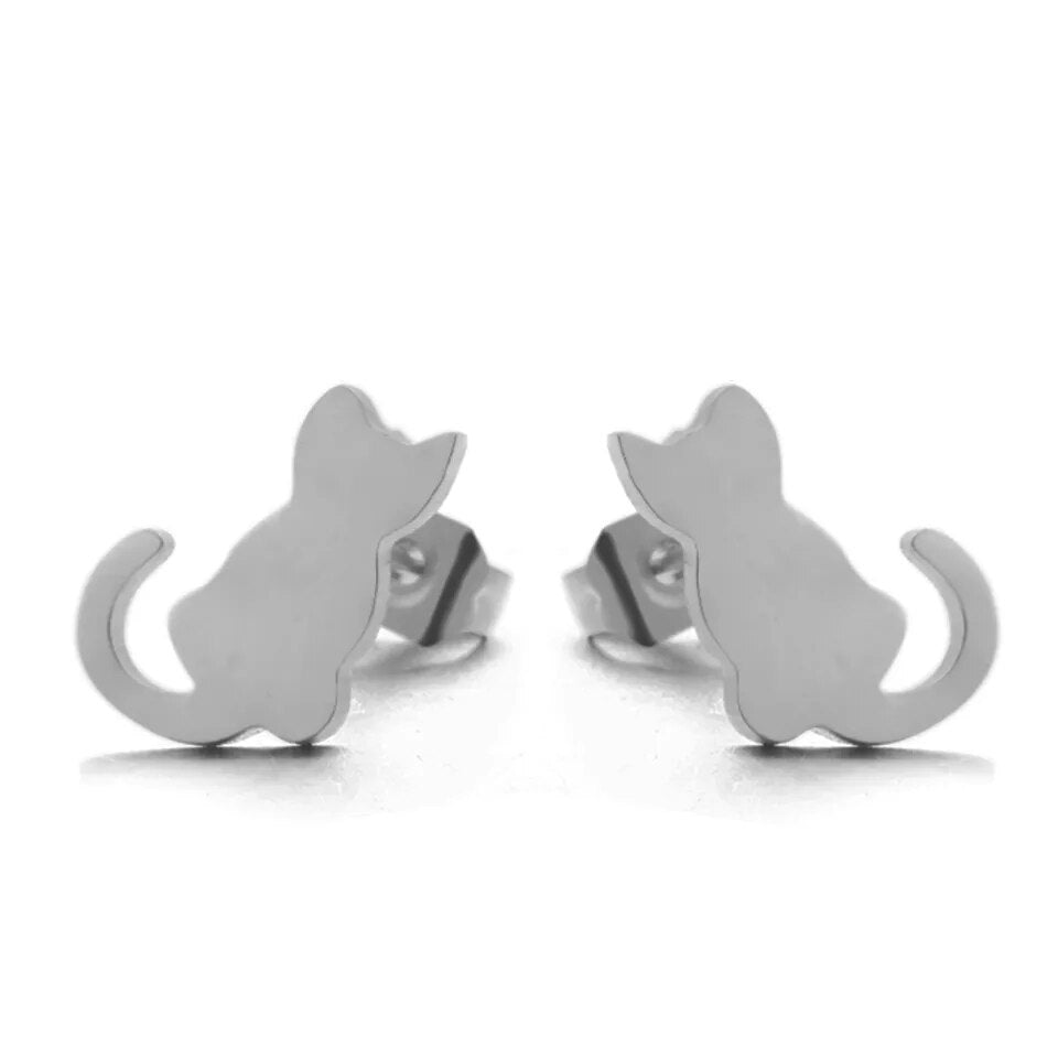 Cute kitten ear studs Fashion Mini Golden Color Stainless Steel Cat Stud Earrings Female Minimalist Jewelry Accessories Gifts