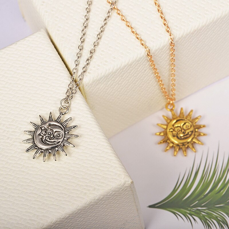 Cute Small Sun Pendant Necklace for Women Gold Color Necklace Chain Necklace Bohemian Collar Jewelry Girls Gifts