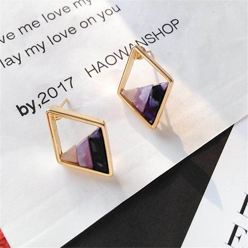 Contracted lozenge color contrast color earrings female fashion lady geometric hollow out the triangle stud earrings earrings