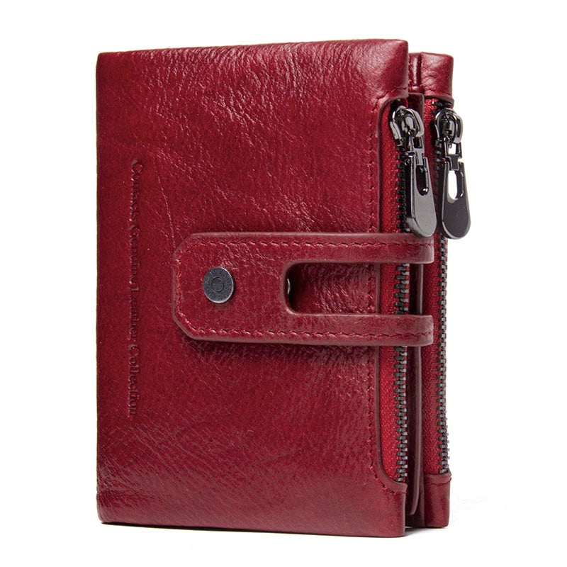 Contact'S Genuine Leather Fashion Short Wallet Women Zipper Mini RFID Blocking Coin Purse Card Holder Wallets for Women