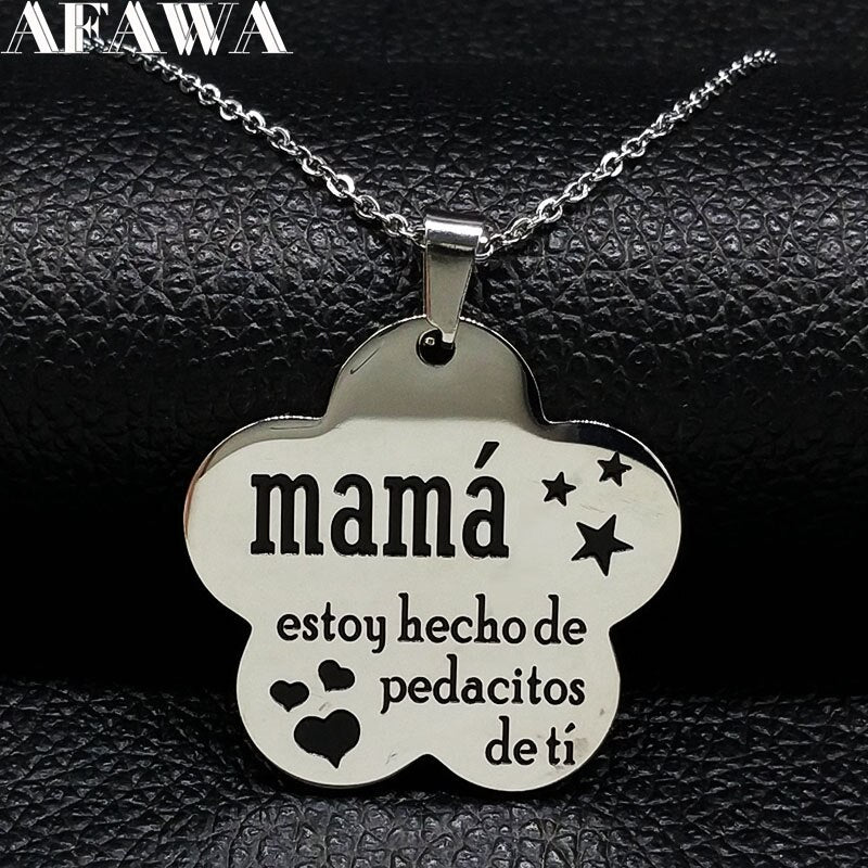 Mama Stainless Steel Chains Necklace for Women Black Enamel Statement Necklace Jewelry dia de la madre Mother&#39;s Day Gift N719S01