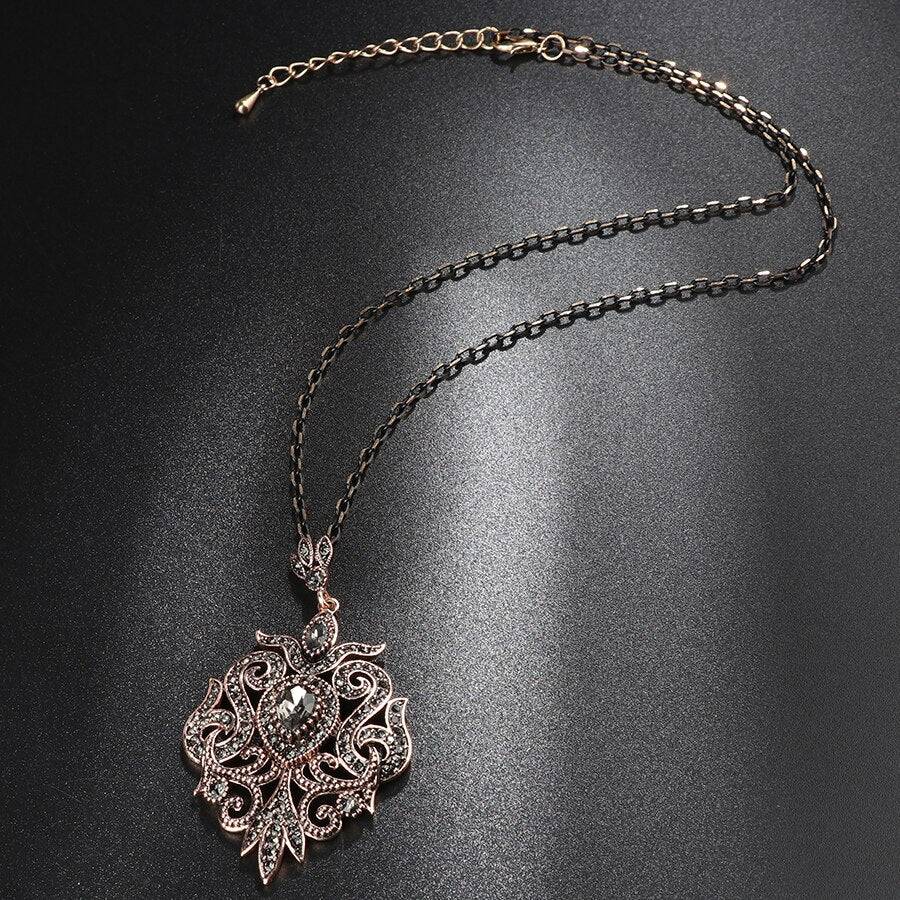 Kinel Unique Gray Crystal Pendant Necklace For Women Antique Gold Color Vintage Jewelry Party Accessories Luxury Gifts