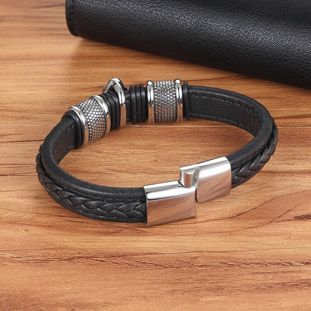 XQNI Genuine Leather Bracelet &amp; Bangle Buddha Head Accessories with Stainless Steel for Blessing Men Bracelet Lucky Jewelry