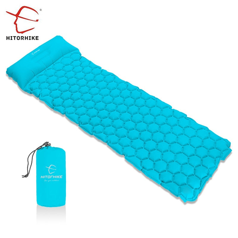 Outdoor Sleeping Pad Camping Inflatable Mattress with Pillows Travel Mat Folding Bed Ultralight Air Cushion Hiking Trekking