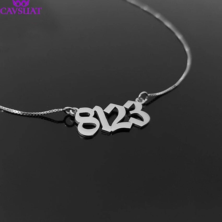 Stainless Steel Personalized Old English Number Necklaces For Women Men Custom Birthday Wedding Date Pendant Box Chain Gifts