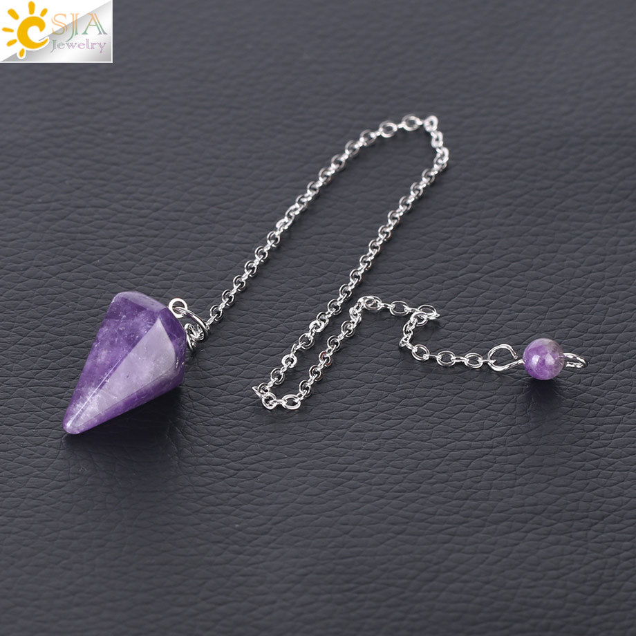 CSJA Reiki Healing Pendulums Radiesthesia Natural Stones Pendant Amulet Crystal Pendulum for Men Women Pendulos Small Size  F366