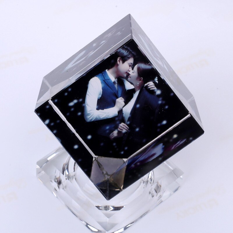 DIY Rotating Square Shaped Crystal Photo Frame Customized Color Printing Picture Frames Glass Personalized Gleamy Gifts