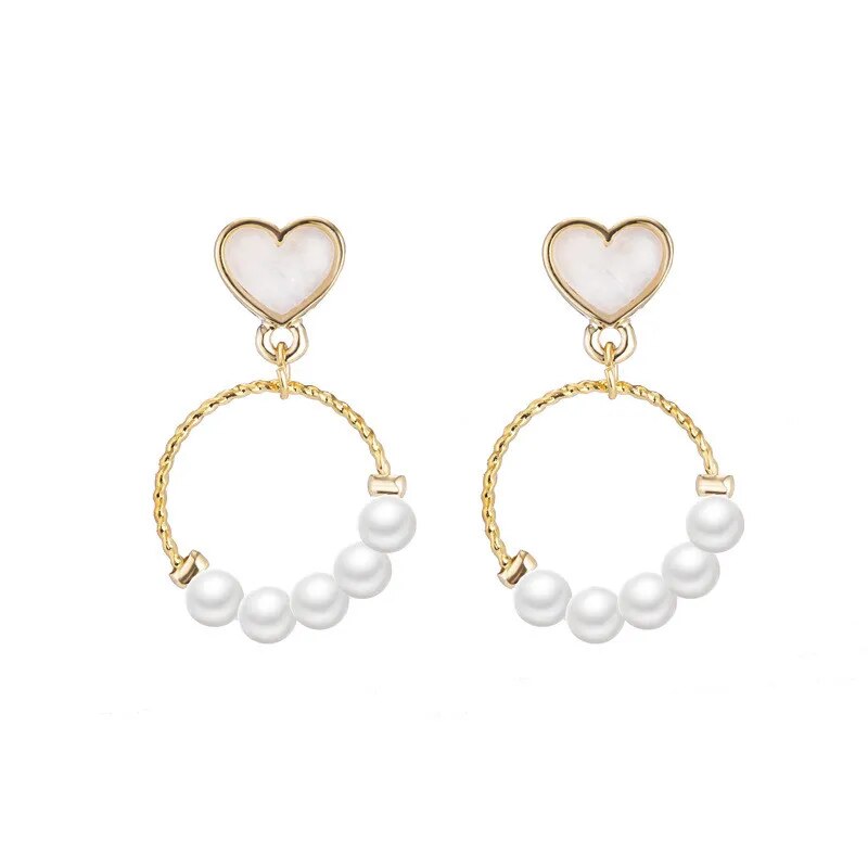 Fashion earrings Popular geometrical circle earrings female temperament pure fresh sweet heart pearl earrings for women jewelry