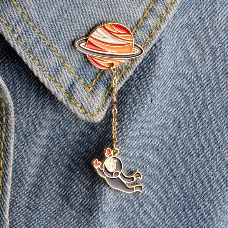 QIHE JEWELRY Galaxy Monn Astronaut Fuji mountain Egg Deer Whale Dog Animal Tassel Pins Brooches Badges for Women Men Cute Pin