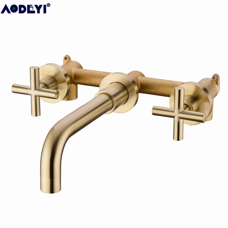 Bathroom Faucets Matte Black Brass Double Handle Wall Mounted Sink Hot Cold Water Taps Brushed Gold Basin Mixer Tapware Set