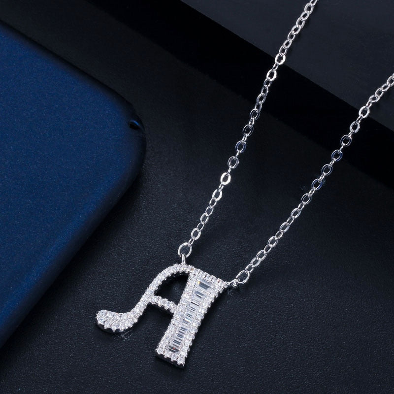 CWWZircons Elegant Shiny Cubic Zirconia Crystal 26 Initial Name Letter Pendant Necklace for Women DIY Custom Jewelry Gift  CP046