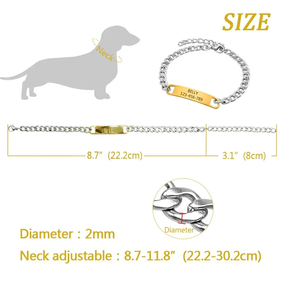 Custom Engraved Collar for Small Dogs and Cats: Personalized Pet Necklace with NamePlate for Chihuahua and Yorkshire